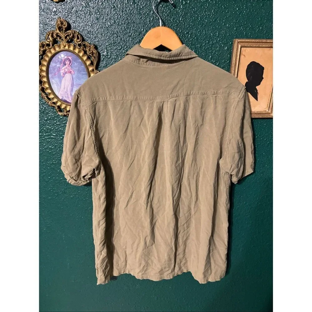 Bearded Goat Linen Viscose Green Button Up Shirt Sz XL
